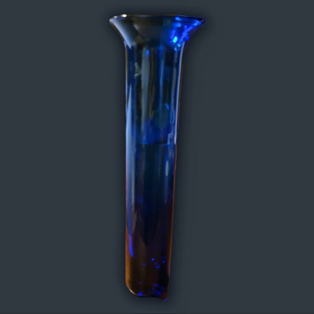 Vtg Vase Dark Midnight Heavy Blue Glass Tall Fluted Top